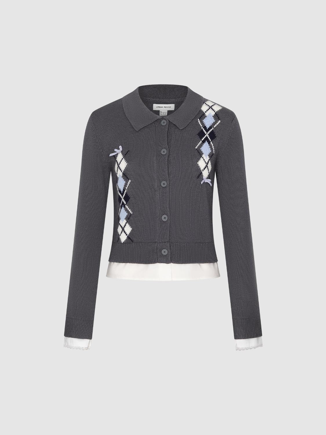 2 In 1 Asymmetric Argyle Knitted Cardigans