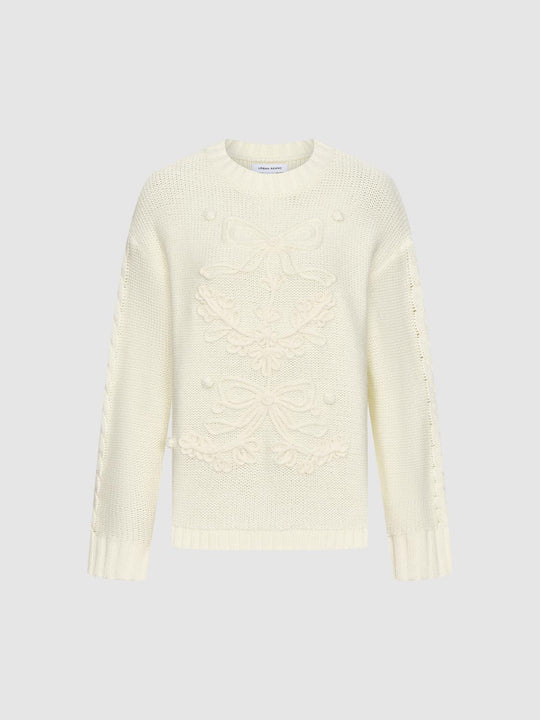 Bow Detail Long Sleeve Knitted T-Shirts