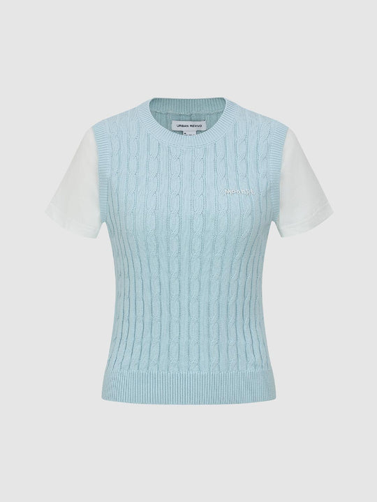 2 In 1 Contrast Cable Knitted T-Shirts