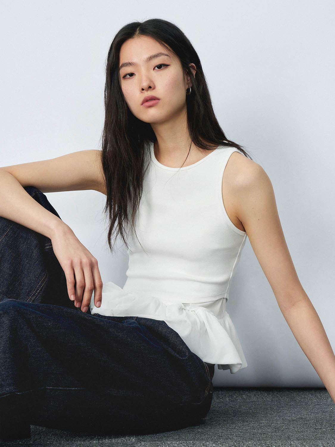 Ruffle Hem Skinny Tank Tops