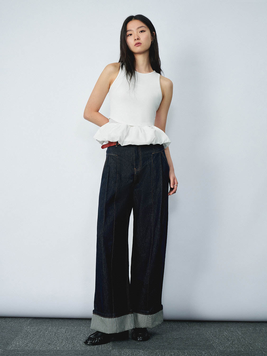 Ruffle Hem Skinny Tank Tops