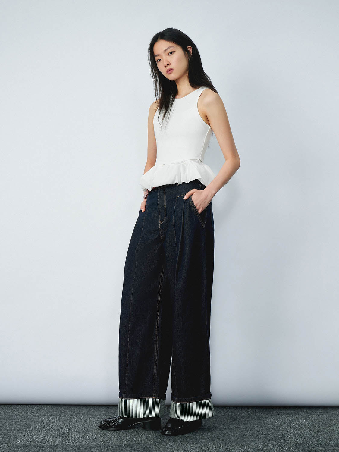 Ruffle Hem Skinny Tank Tops