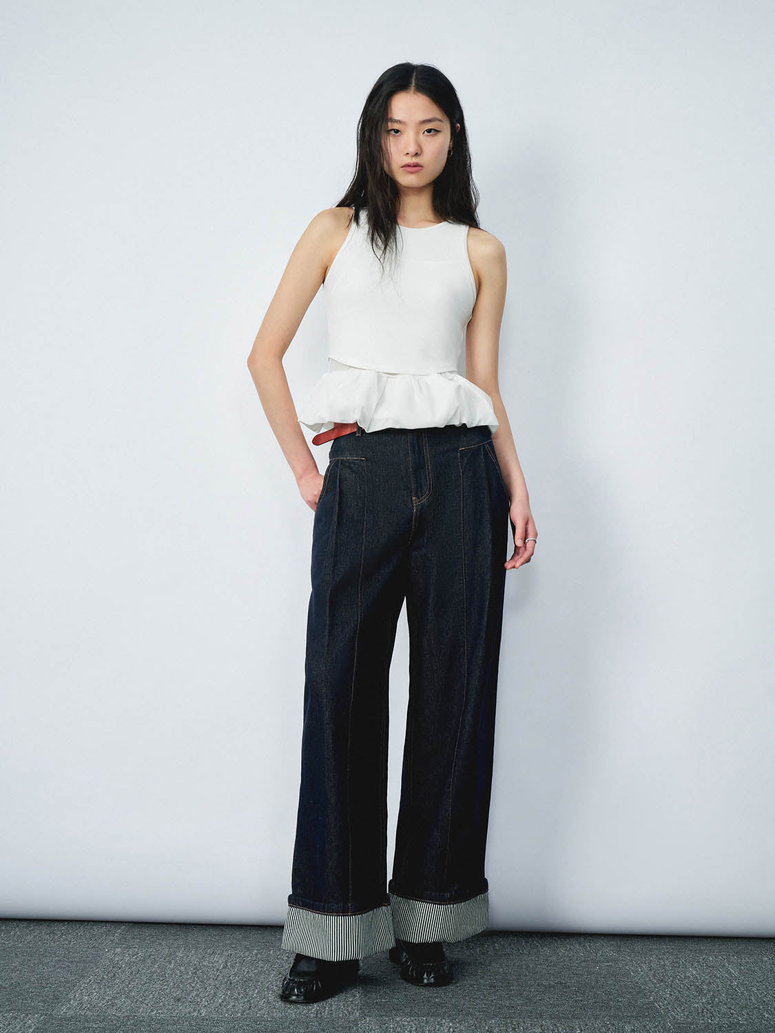 Ruffle Hem Skinny Tank Tops