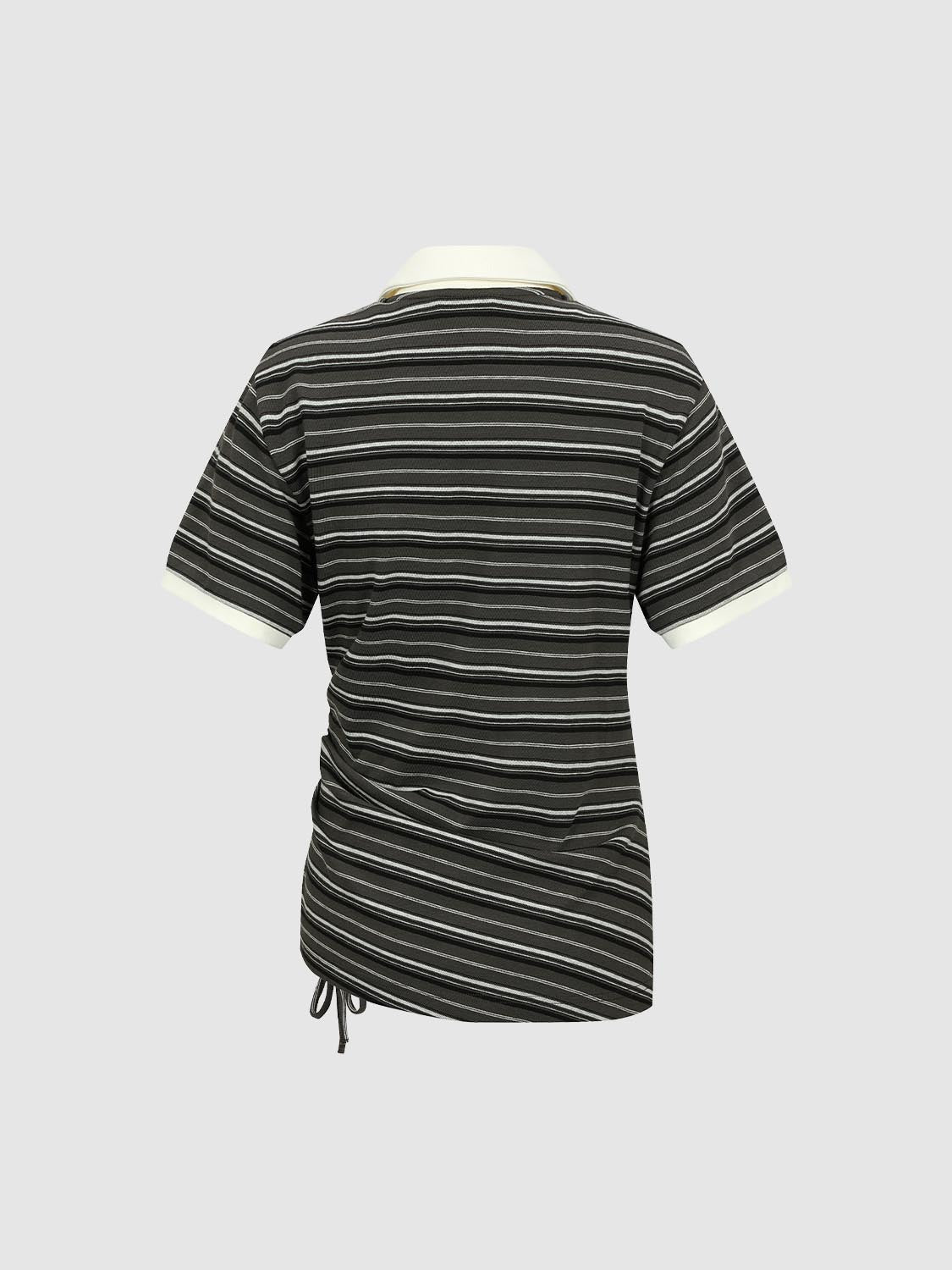 เสื้อยืดลายทางคอโปโลผูกเชือก
