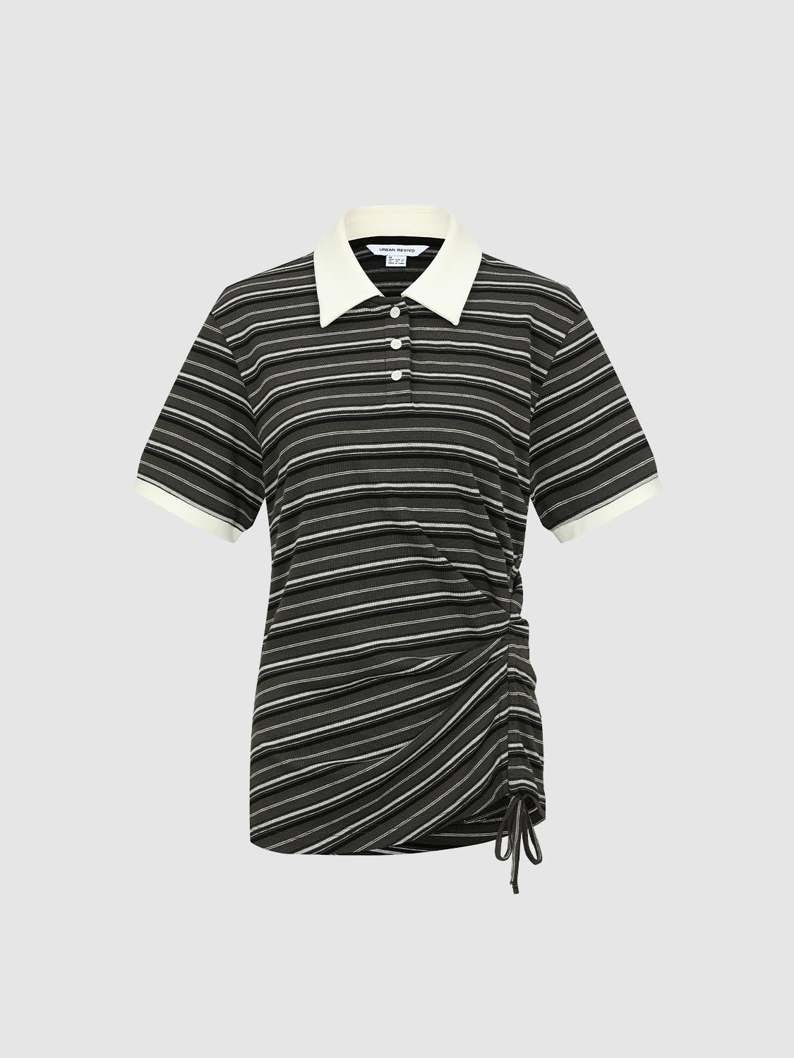 เสื้อยืดลายทางคอโปโลผูกเชือก