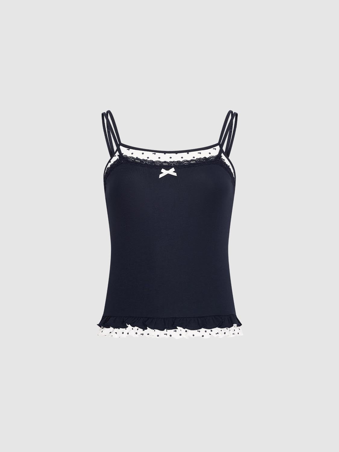 2 In 1 Ruffle Trim Strappy Tank Tops – URBAN REVIVO Thailand