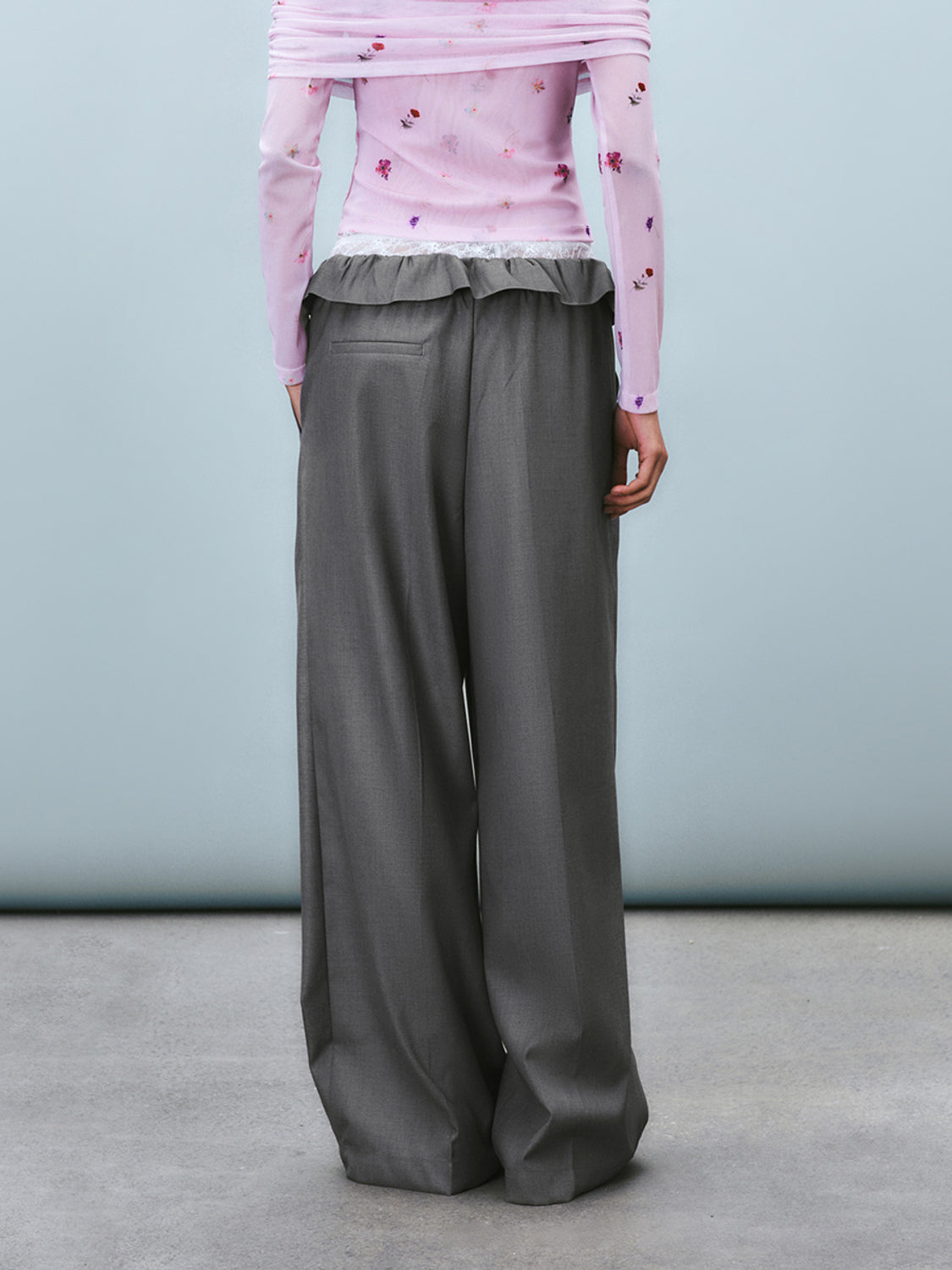 Ruffle Waist Wide-Leg Pants