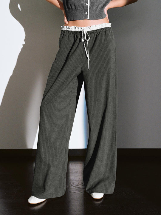 2 In 1 Drawstring Striped Wide Leg Pants