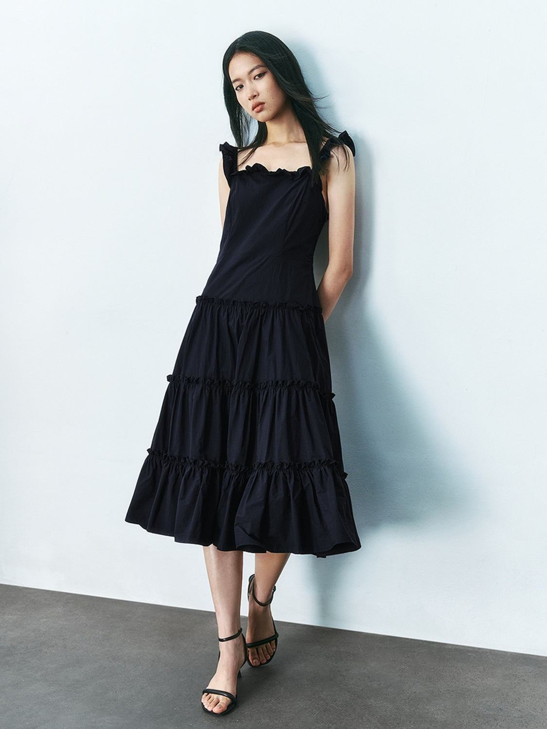 Wide Strap Ruffle Maxi Dresses