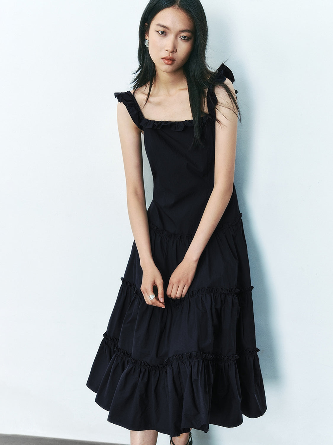 Wide Strap Ruffle Maxi Dresses