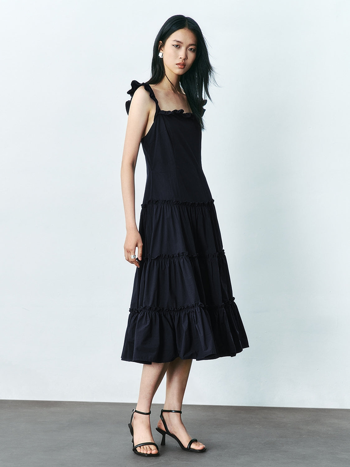 Wide Strap Ruffle Maxi Dresses