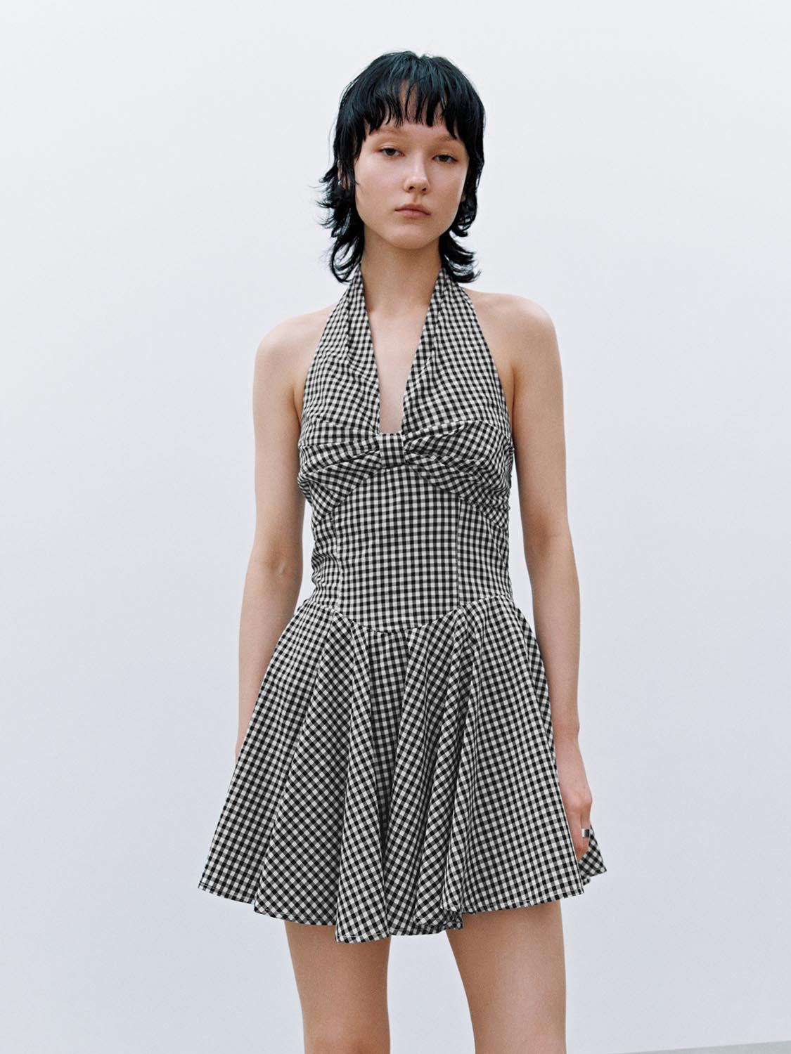 Halter Neck Plaid Mini Dresses