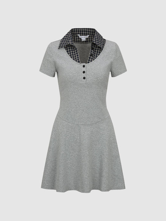 2 In 1 Contrast Henley Neck A-Line Midi Dresses