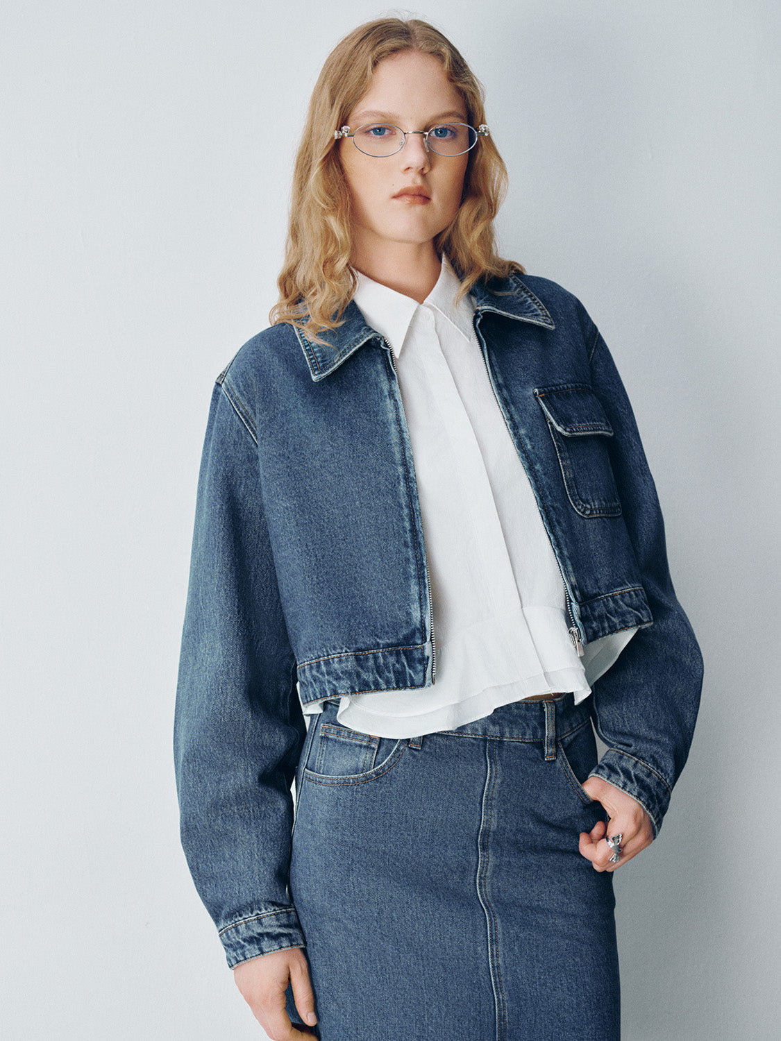 Zipper Front Loose Denim Shirt