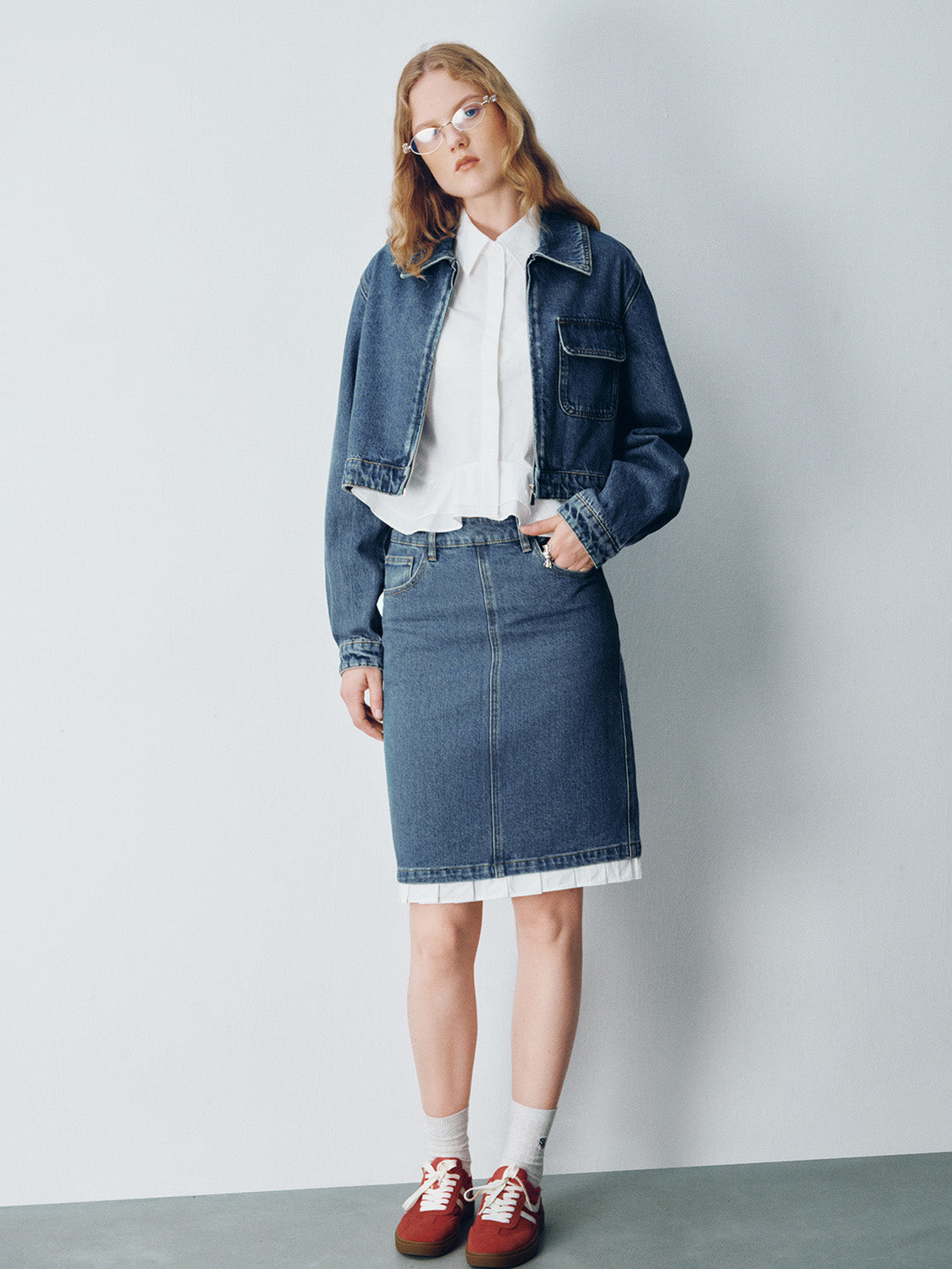 Zipper Front Loose Denim Shirt