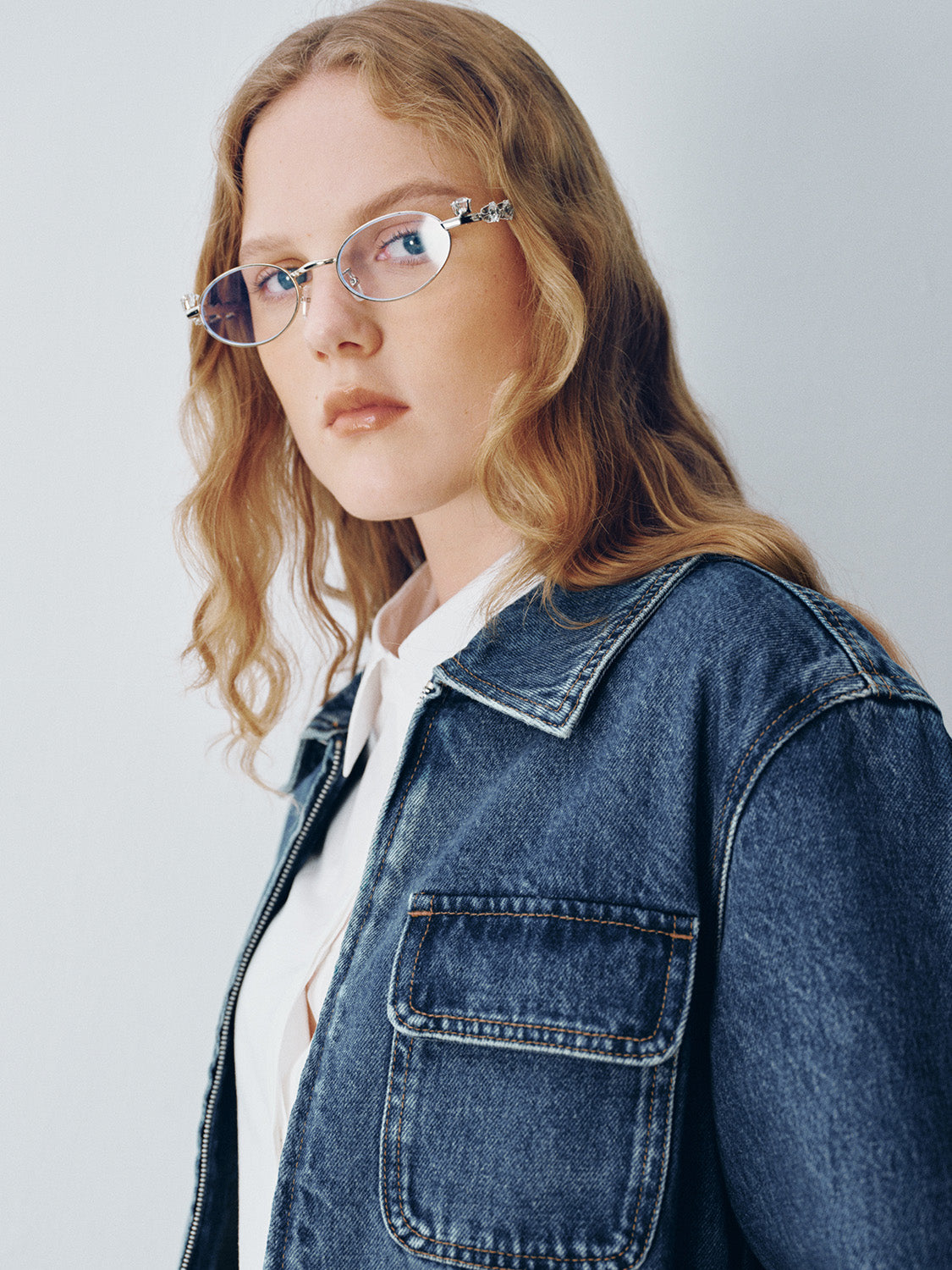 Zipper Front Loose Denim Shirt