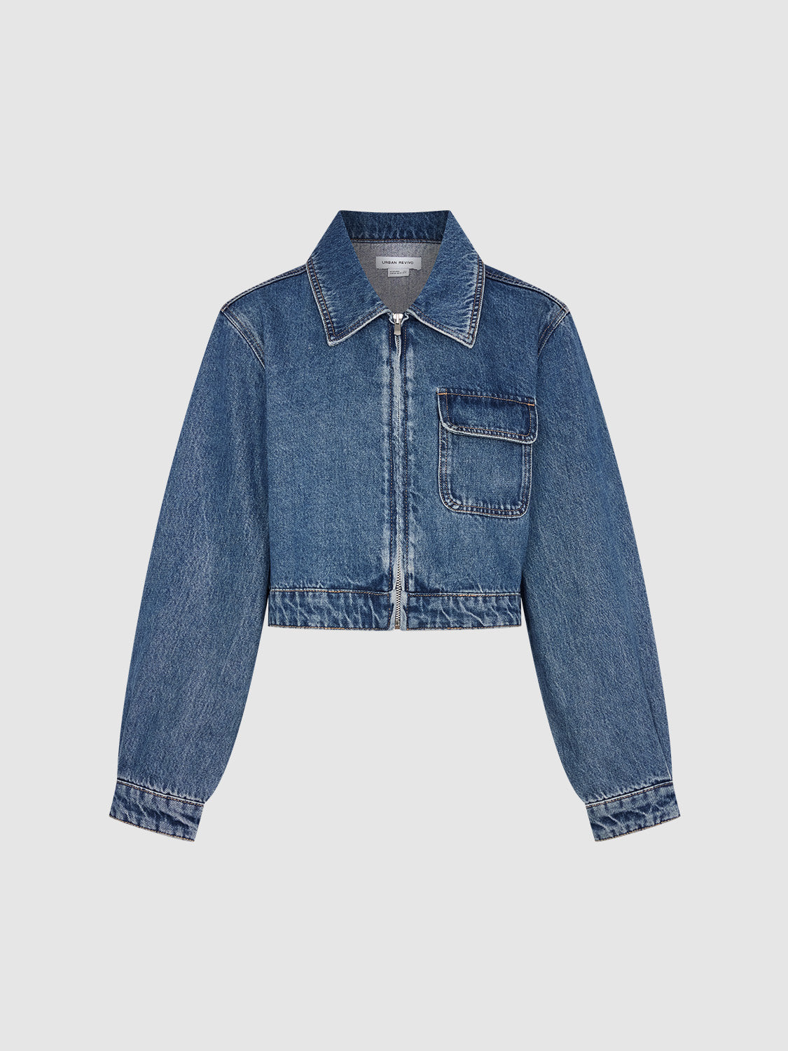 Zipper Front Loose Denim Shirt