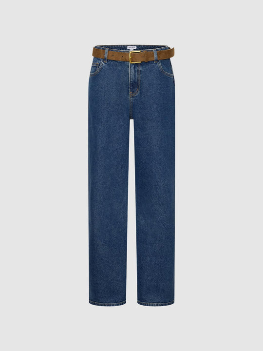 Belted Straight Leg Jeans
