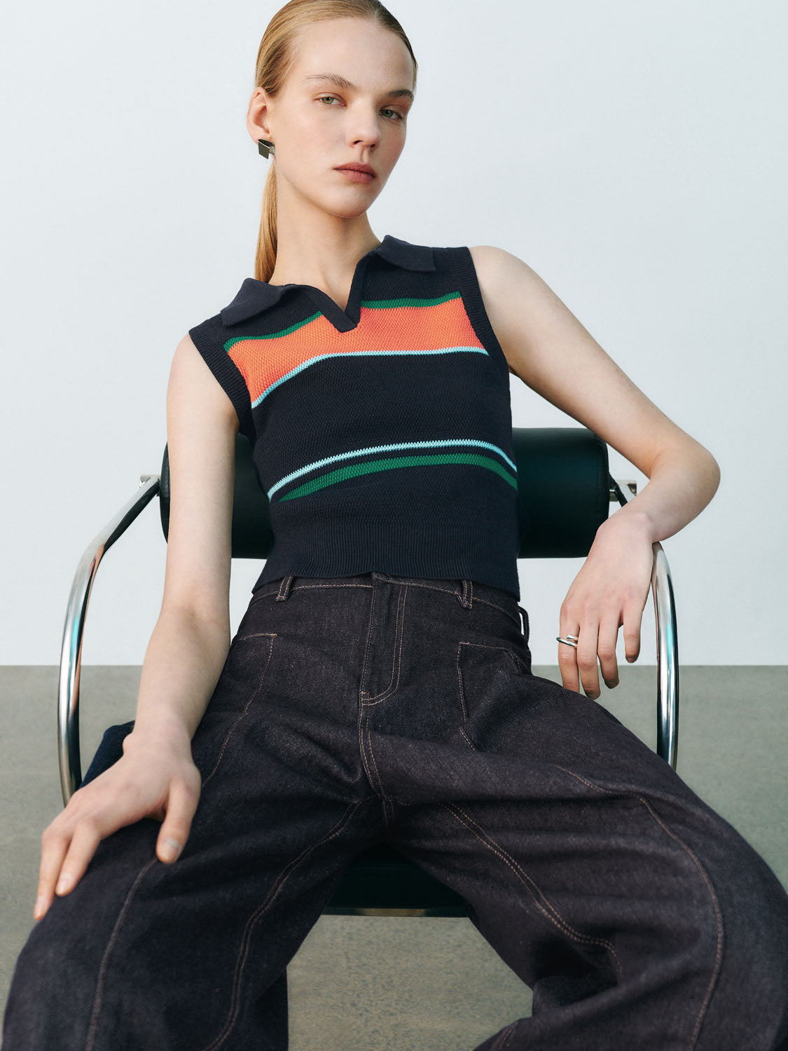 Color Block Knitted Sleeveless T-Shirts