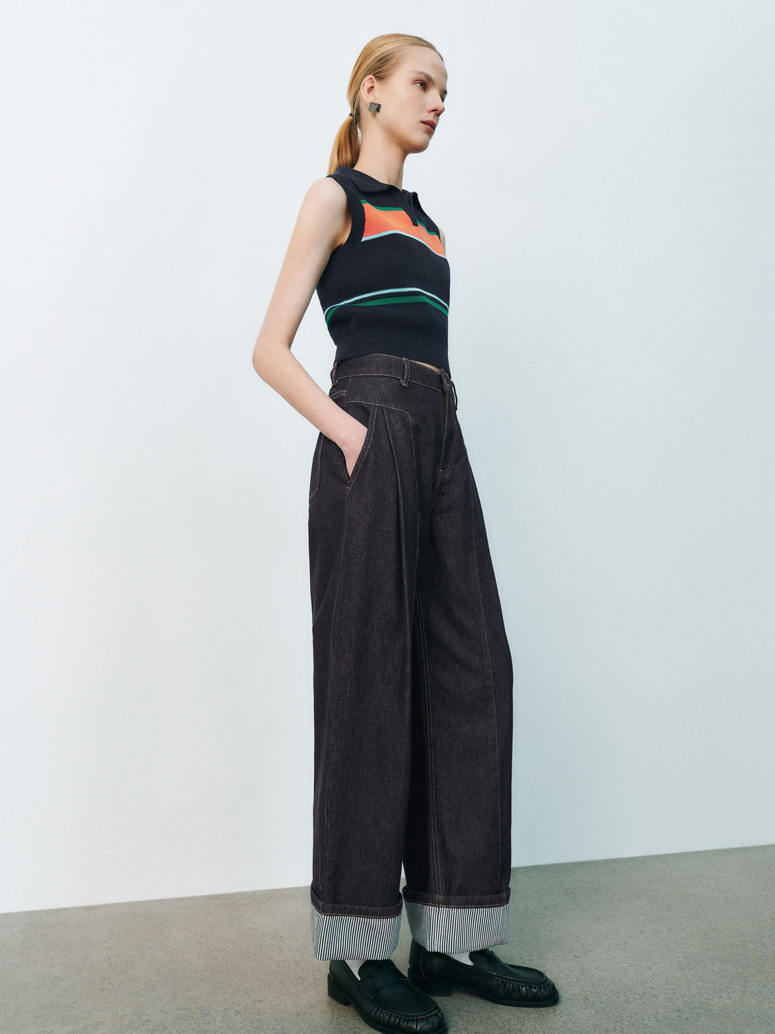 Color Block Knitted Sleeveless T-Shirts