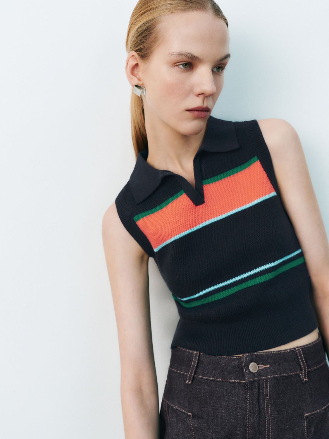 Color Block Knitted Sleeveless T-Shirts