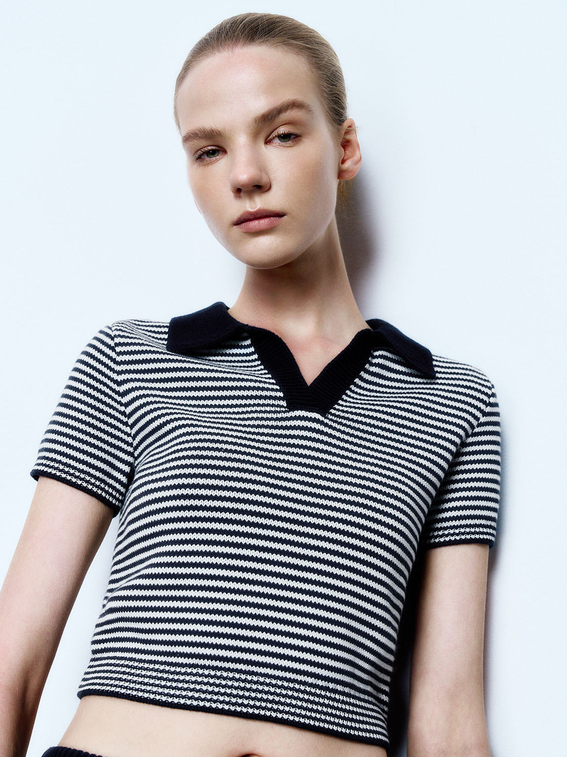 Striped Lapel Knitted T-Shirts