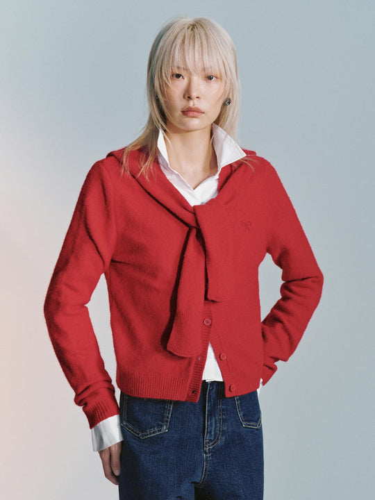 2 In 1 Tie Front Hooded Knitted Cardigans