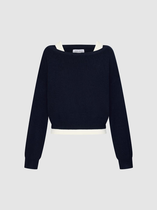 2 In 1 Contrast Long Sleeve Knitted T-Shirts