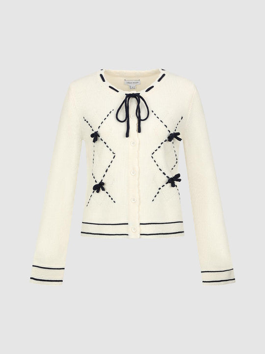 Argyle Bow Embellished Knitted Cardigans