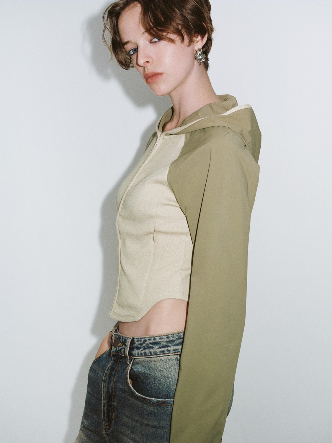Zipper Front Hooded Skinny  Jacket