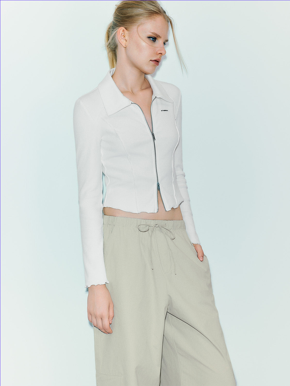 Zipper Front Skinny Knitted Shirt