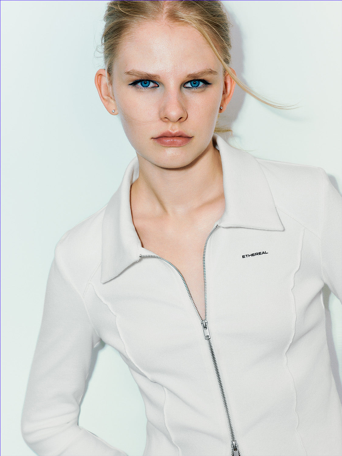 Zipper Front Skinny Knitted Shirt