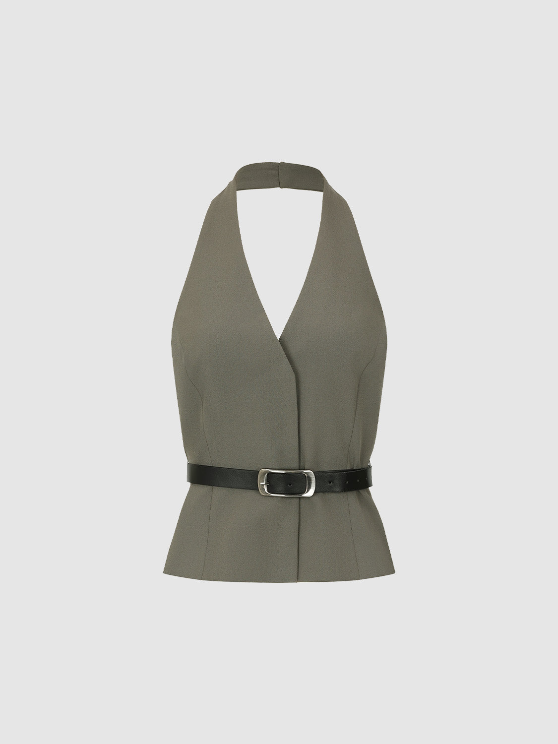 Halter Neck Sleeveless Shirt With Belt