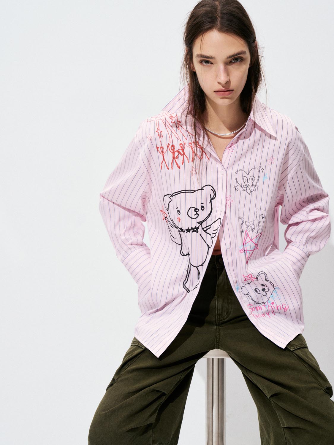 Graffiti Printed Striped Shirts