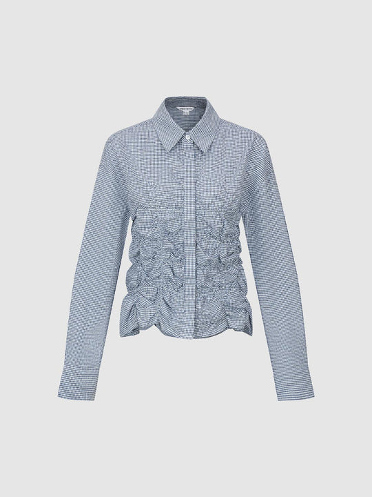 Check Ruched Tiered Shirts