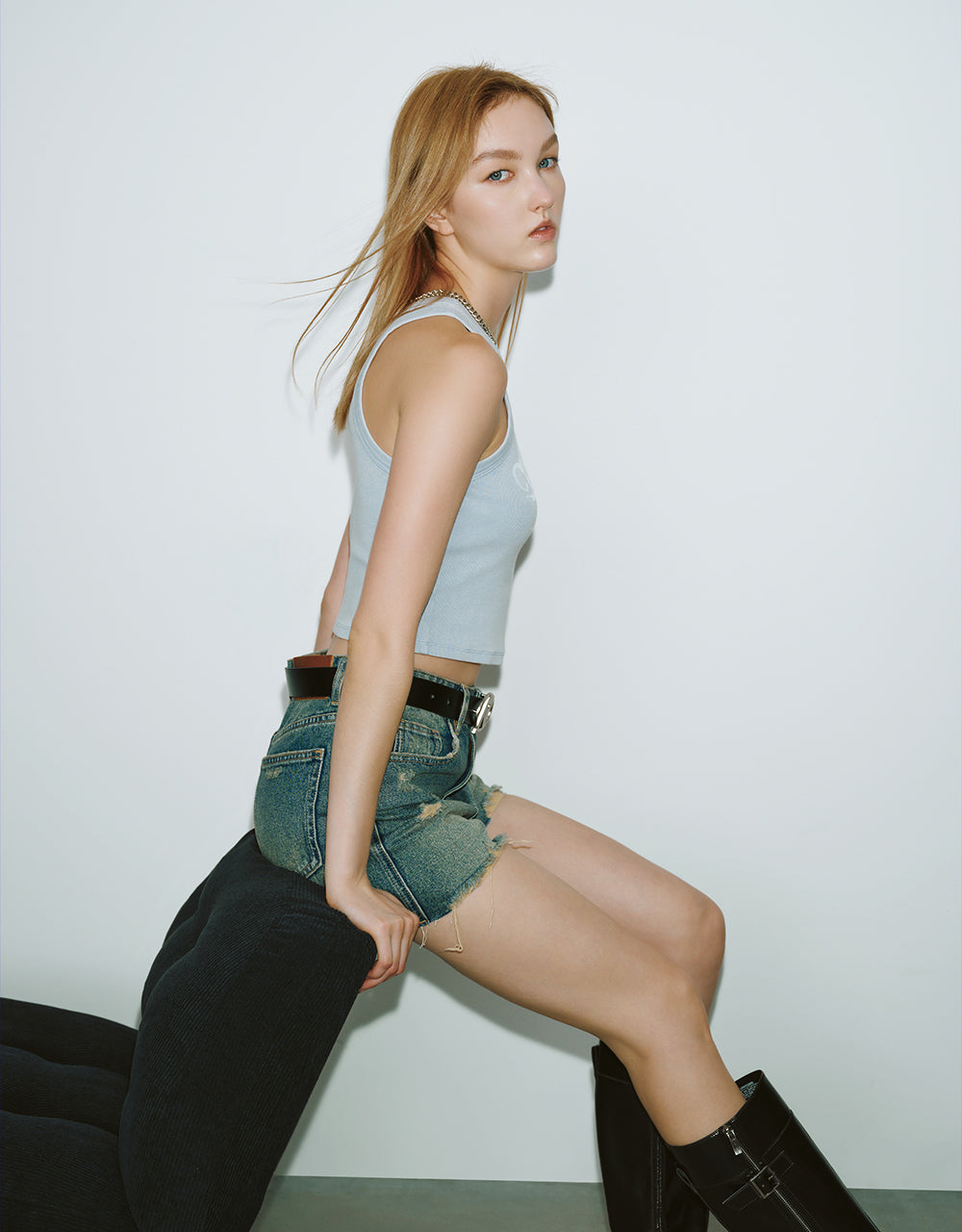 Printed Crew Neck Knitted Tank Top