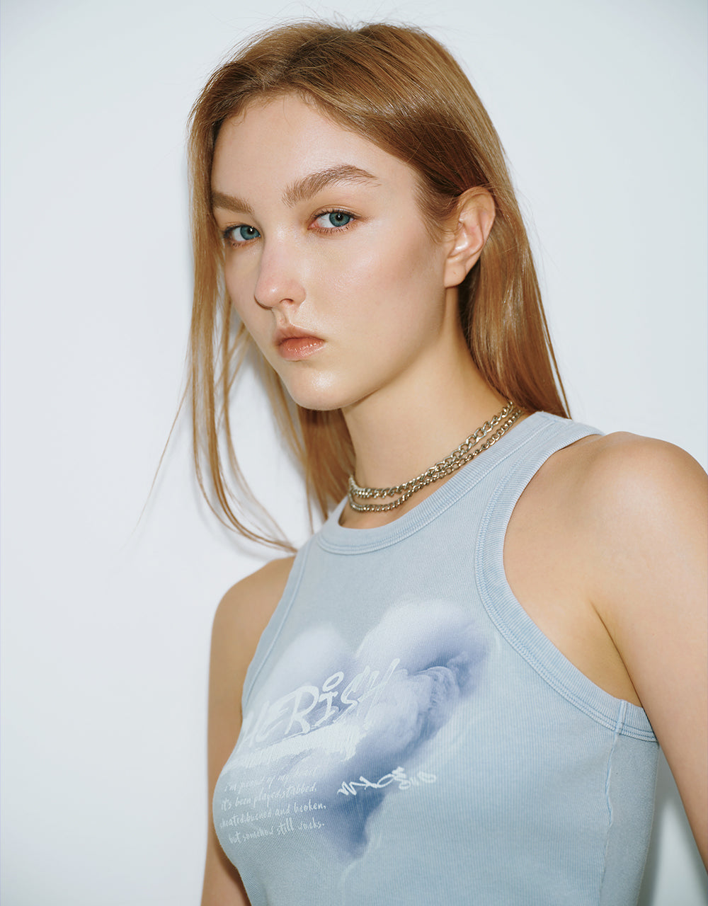 Printed Crew Neck Knitted Tank Top