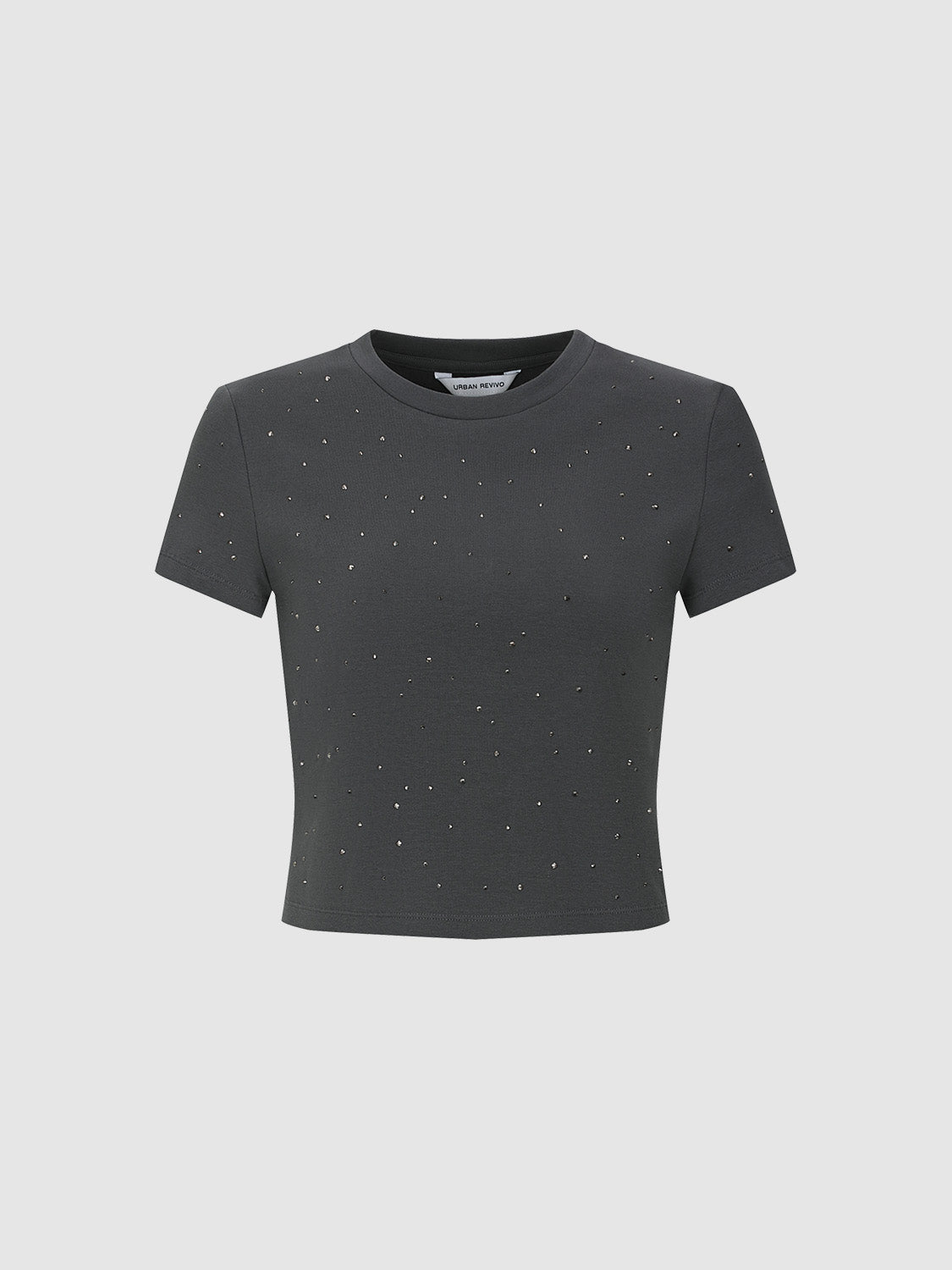 Rhinestone Décor Crew Neck Skinny T-Shirt