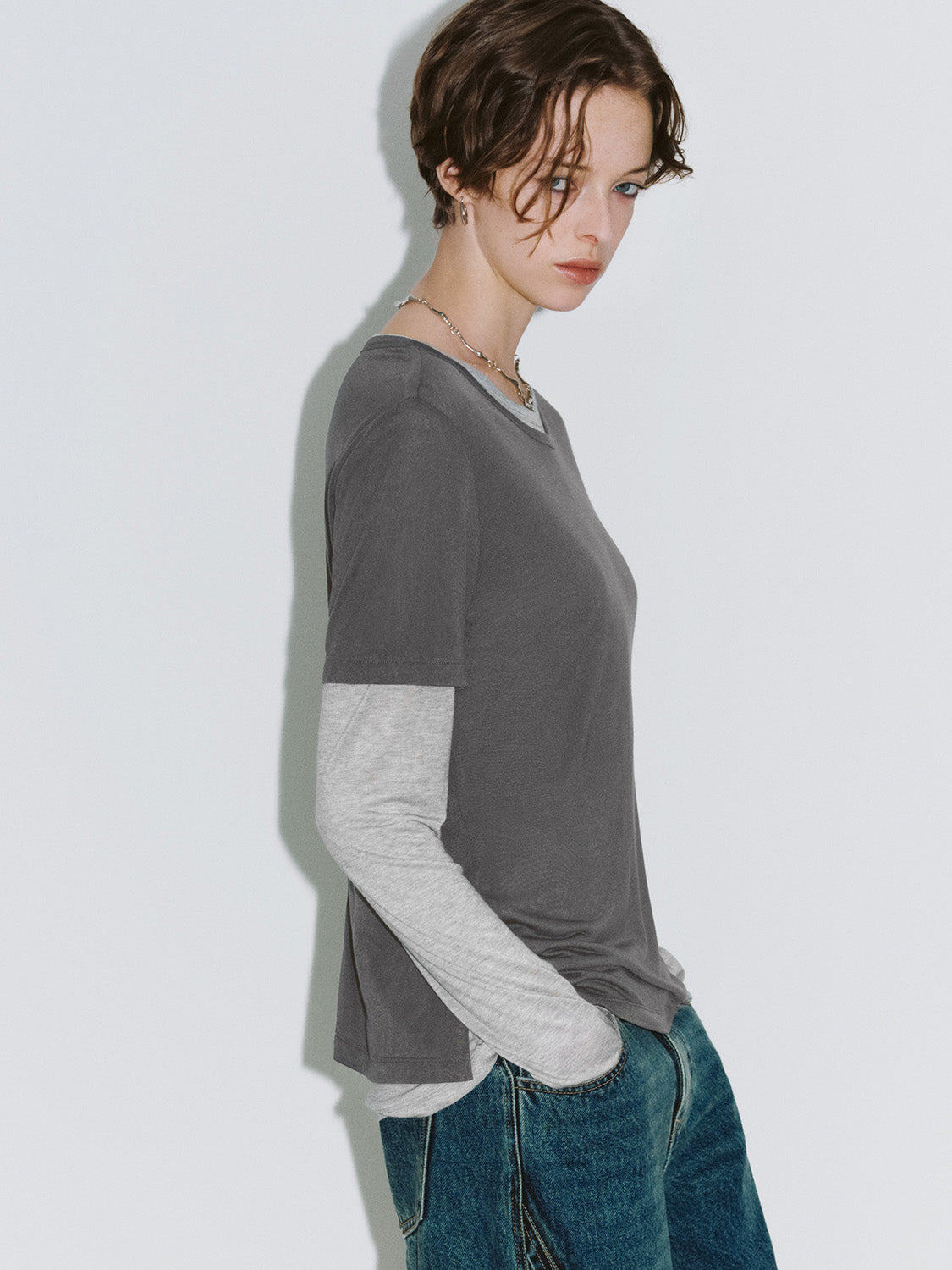 2 In 1 Crew Neck Straight T-Shirt
