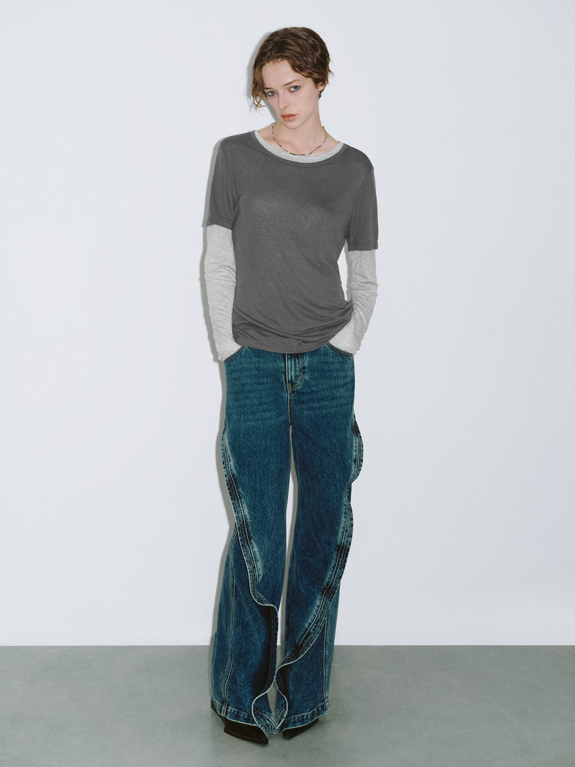 2 In 1 Crew Neck Straight T-Shirt
