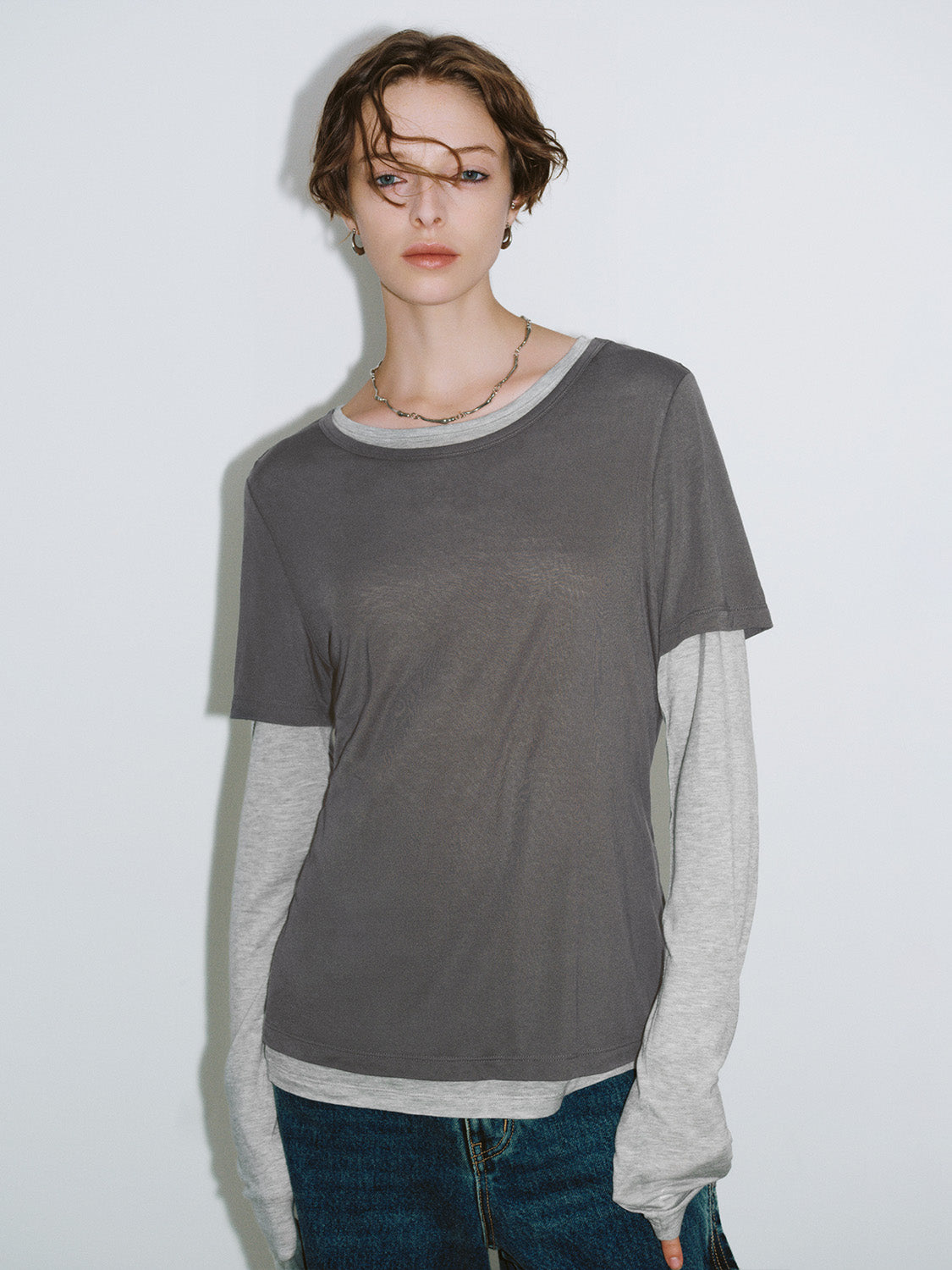 2 In 1 Crew Neck Straight T-Shirt