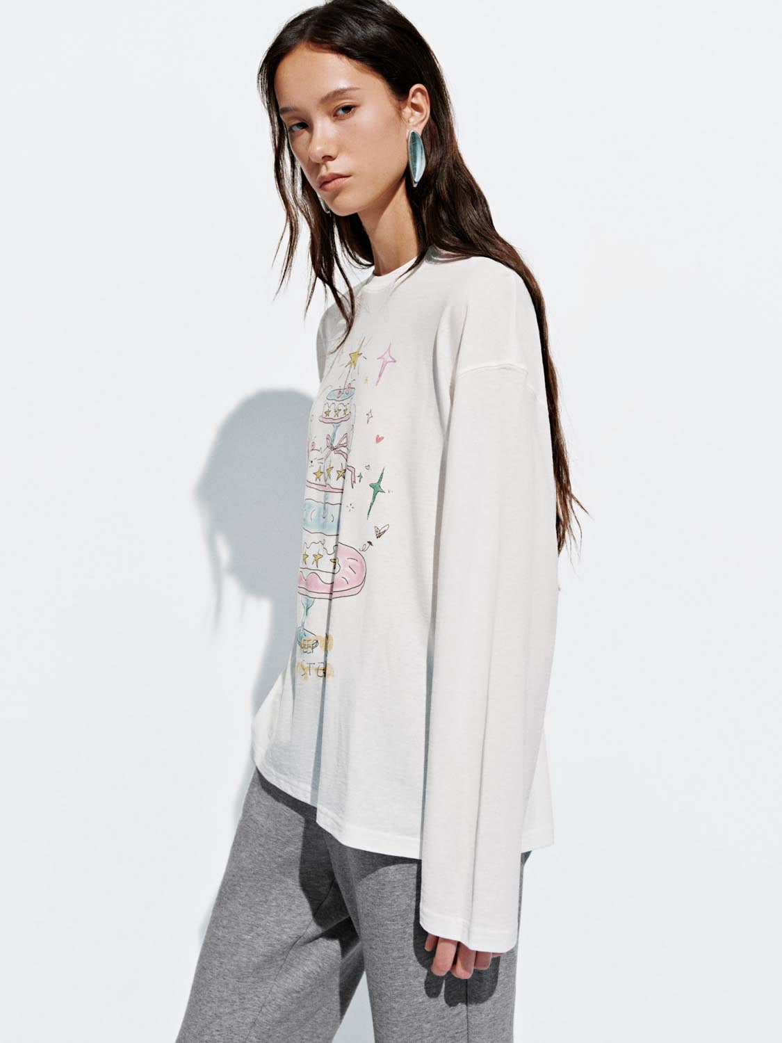 Sheer Printed Long Sleeve T-Shirts