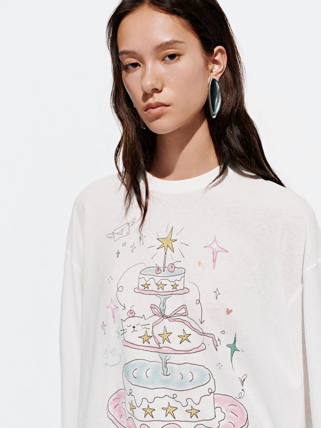 Sheer Printed Long Sleeve T-Shirts