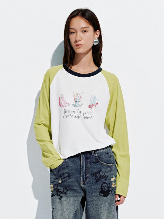 Contrast Raglan Sleeve Graphic T-Shirts