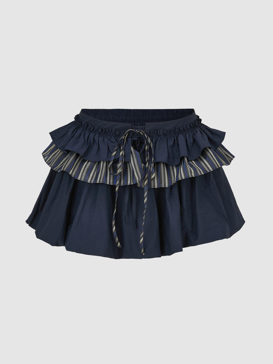 Patchwork Tiered Drawstring A-Line Mini Skirts