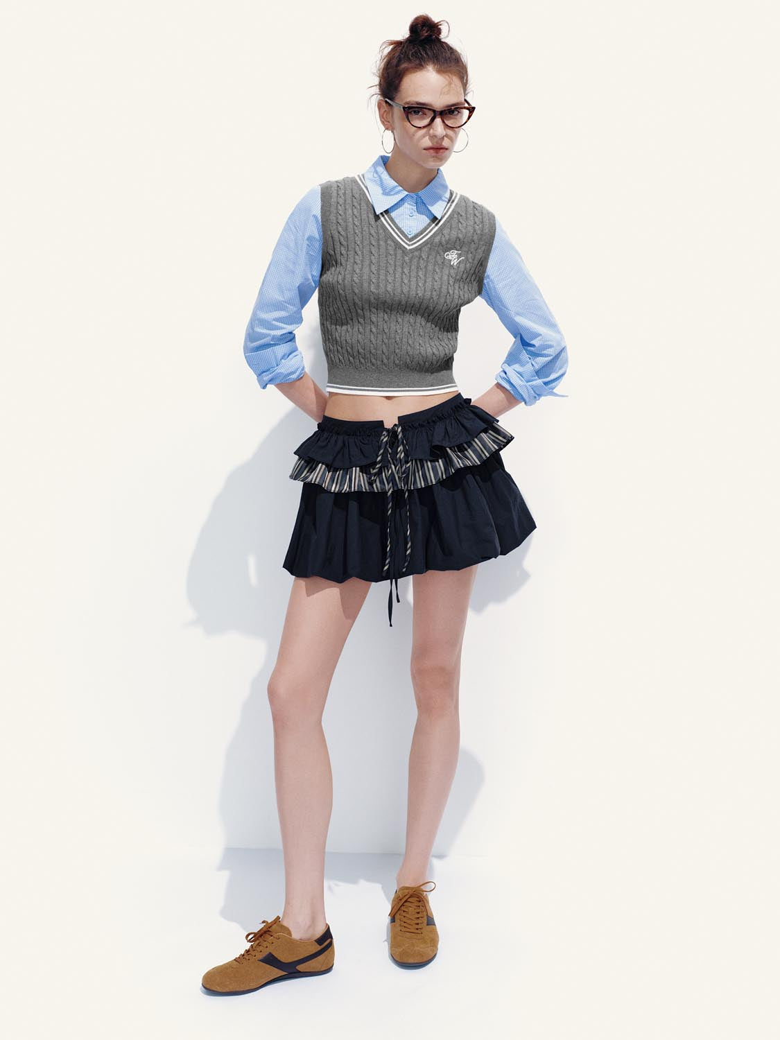 Patchwork Tiered Drawstring A-Line Mini Skirts