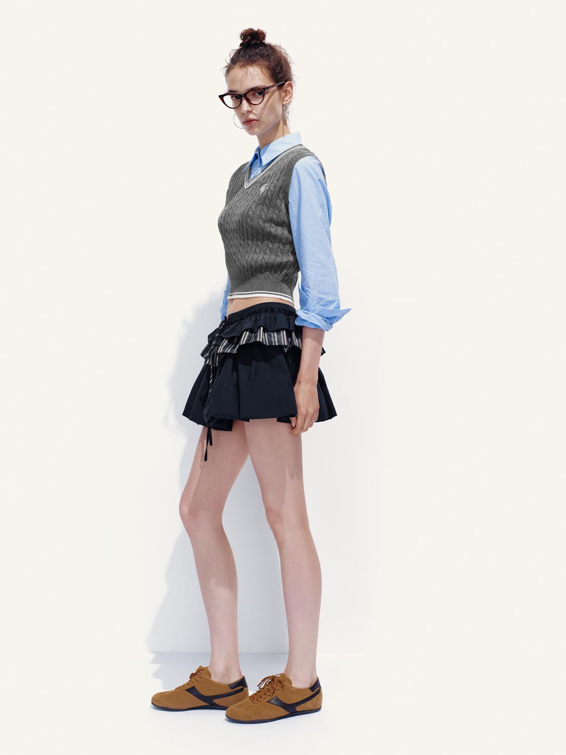 Patchwork Tiered Drawstring A-Line Mini Skirts