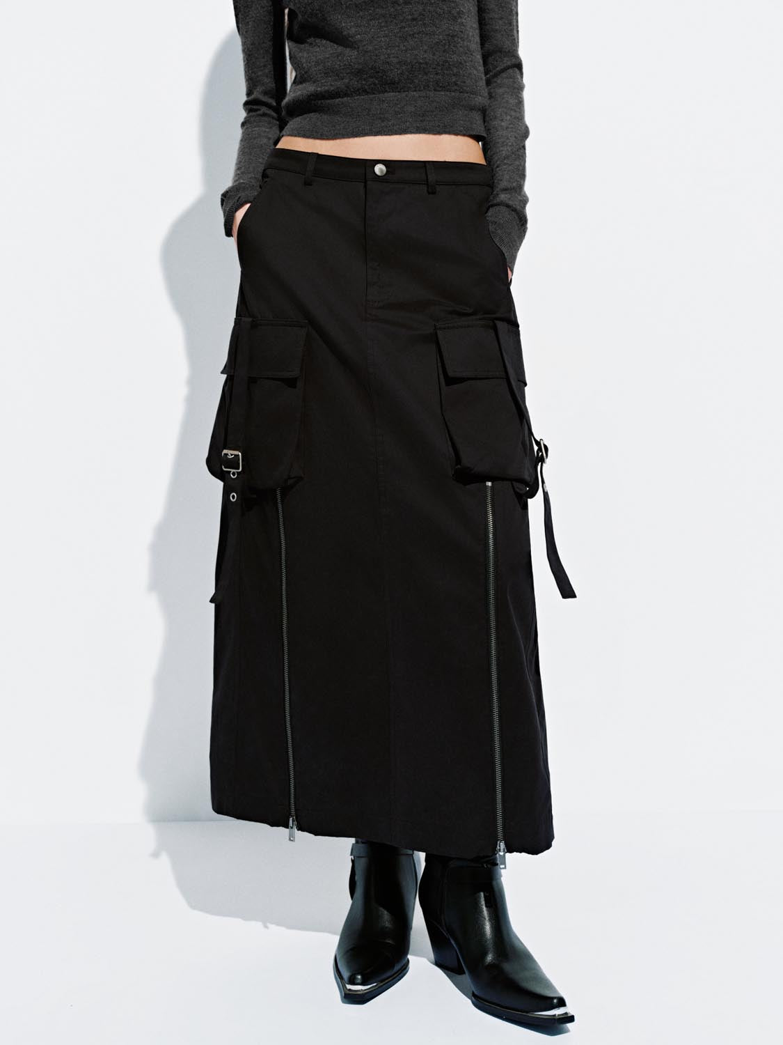 Pockets Cargo Straight Midi Skirts