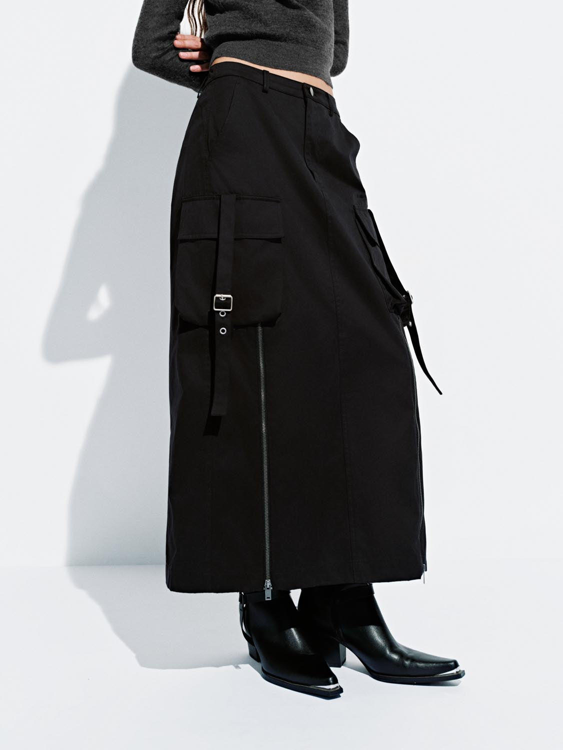 Pockets Cargo Straight Midi Skirts