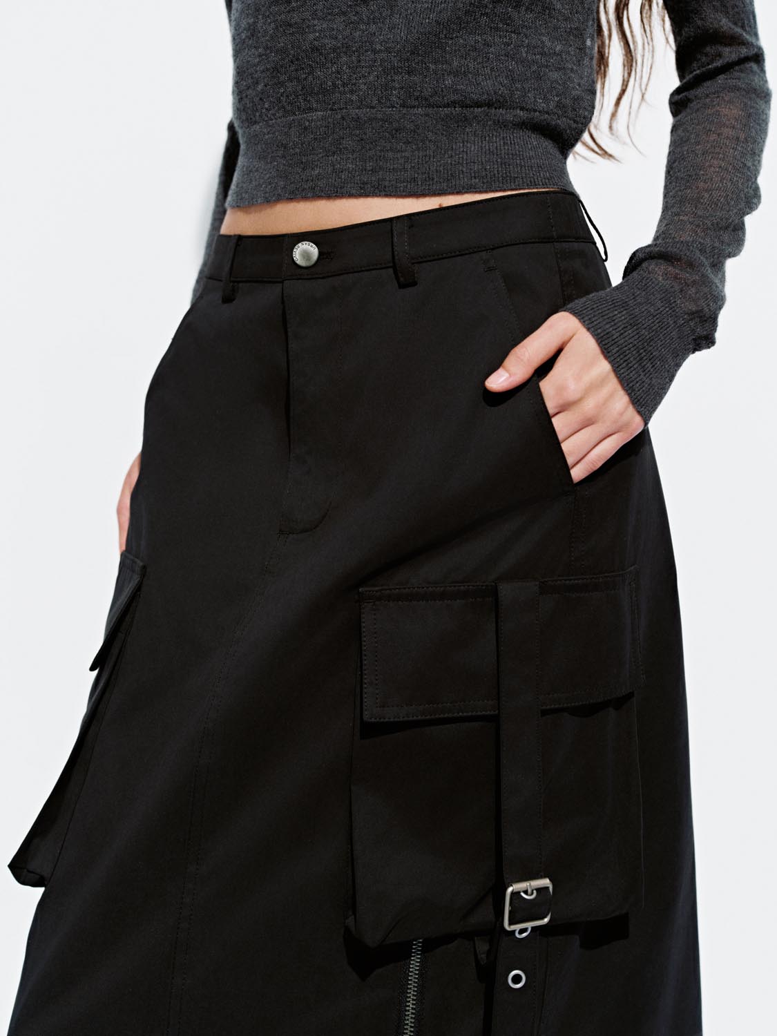 Pockets Cargo Straight Midi Skirts